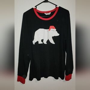 Black Long Sleeve Shirt with Red Collar and Graphic